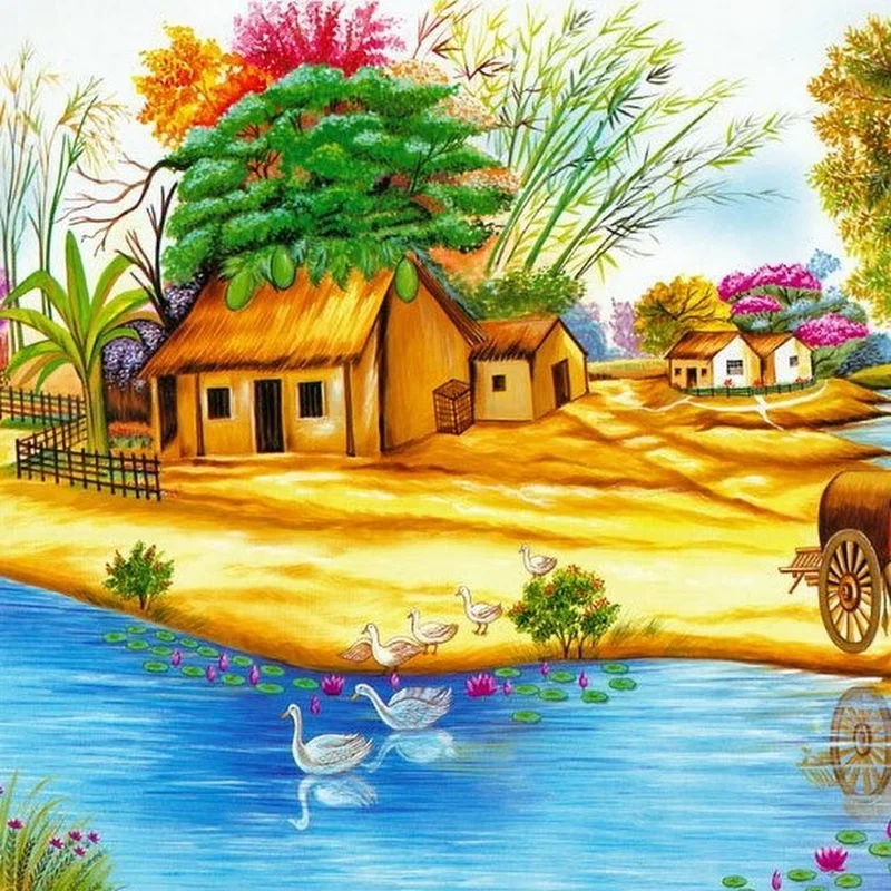 Khám phá nét mộc mạc qua vẽ tranh phong cảnh làng quê đơn giản