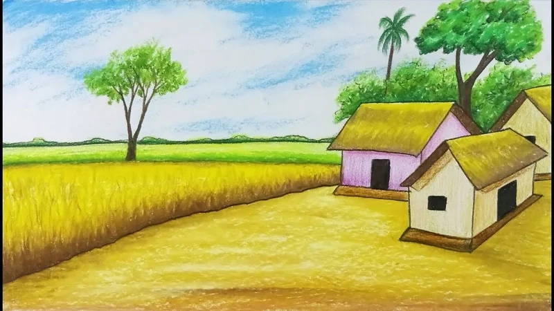 Lưu giữ cánh đồng chín vàng qua tranh vẽ cánh đồng lúa chín