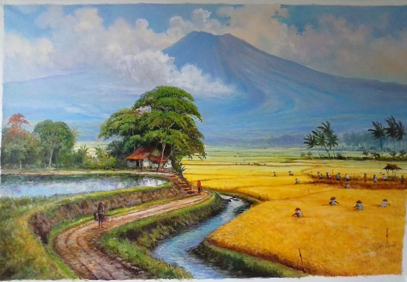 Học cách đơn giản với vẽ tranh cảnh đồng lúa đơn giản