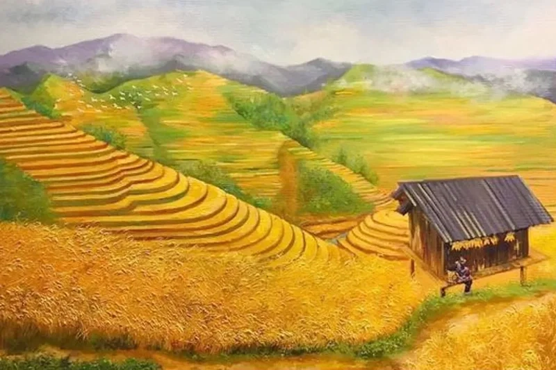 Trang trí desktop sinh động bằng vẽ tranh cánh đồng quê