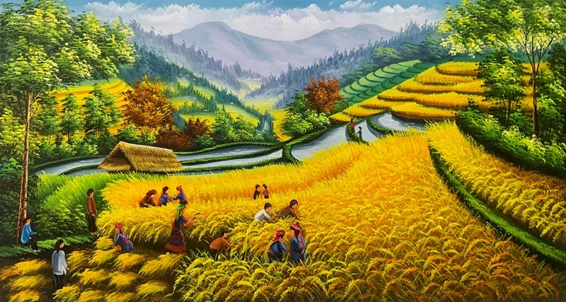 Không gian sống động nhờ tranh đồng lúa vàng