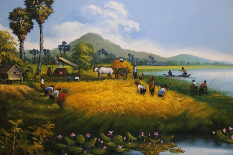 Thư giãn mùa thu qua vẽ tranh phong cảnh đồng lúa