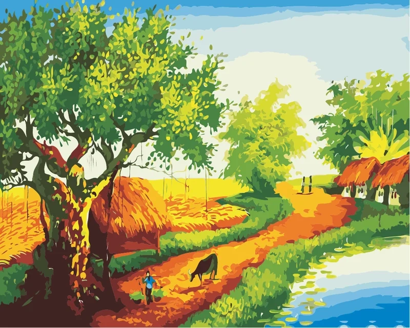 Ngắm sắc vàng mùa gặt với tranh đồng lúa chín