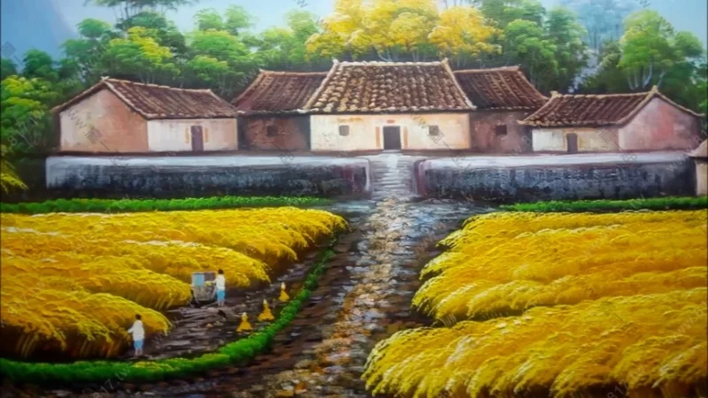 Tận hưởng cảm giác lao động mùa gặt với tranh phong cảnh gặt lúa