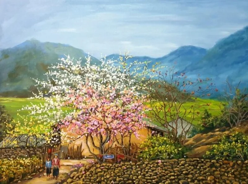 Vẽ tinh tế cùng tranh vẽ làng quê đơn giản mà đẹp