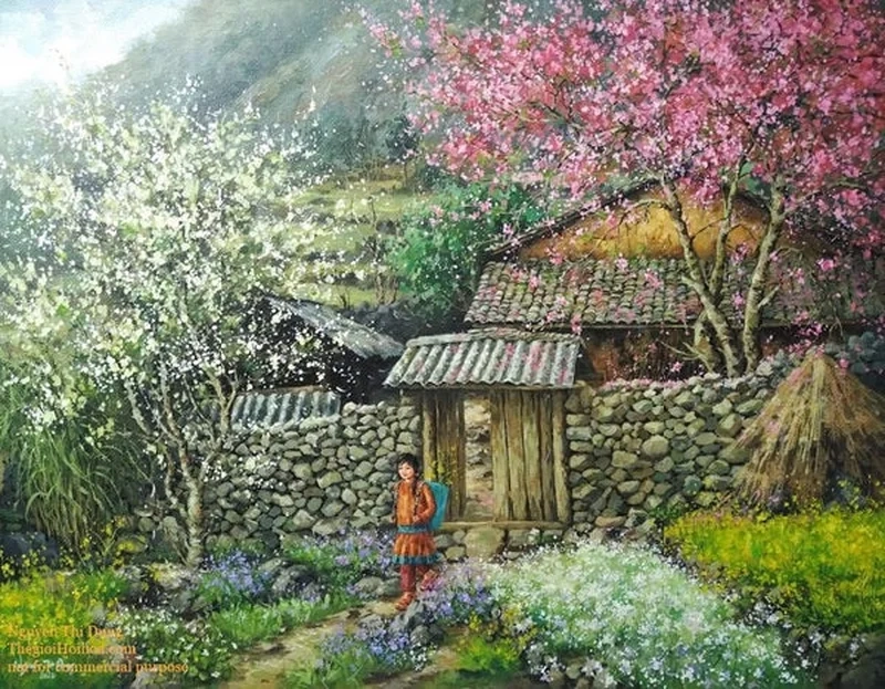 Thư giãn qua tranh làng quê dễ vẽ