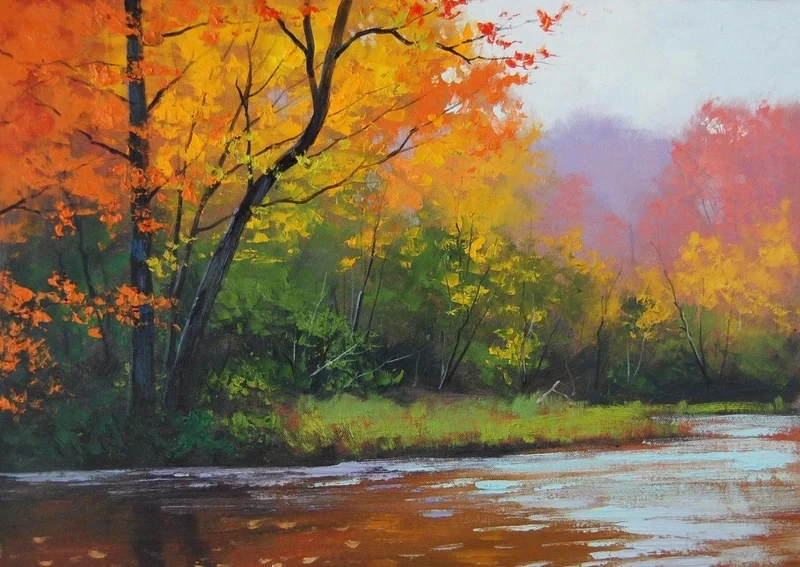 Ghi lại khoảnh khắc mùa lá vàng qua tranh vẽ cảnh mùa thu