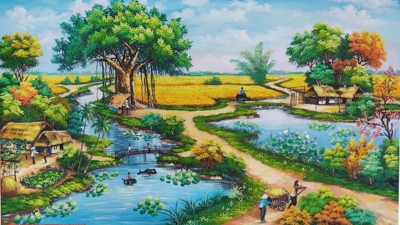 Tận hưởng vẻ đẹp làng quê qua tranh về quê hương đất nước
