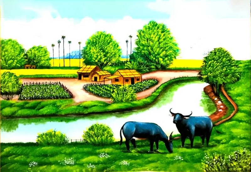 Ghi lại tuổi thơ qua vẽ tranh cảnh quê hương em