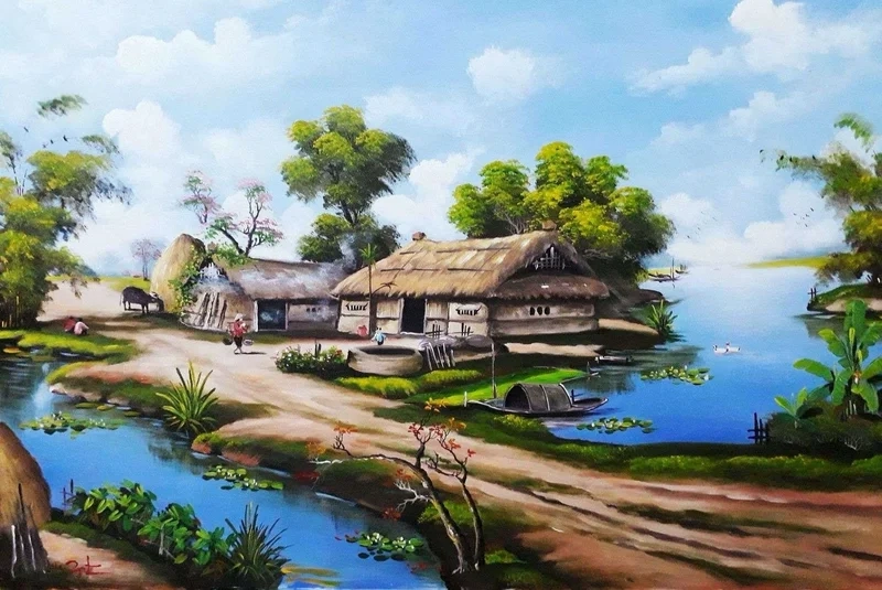 Thư giãn cùng cánh đồng với vẽ tranh phong cảnh đồng quê đẹp