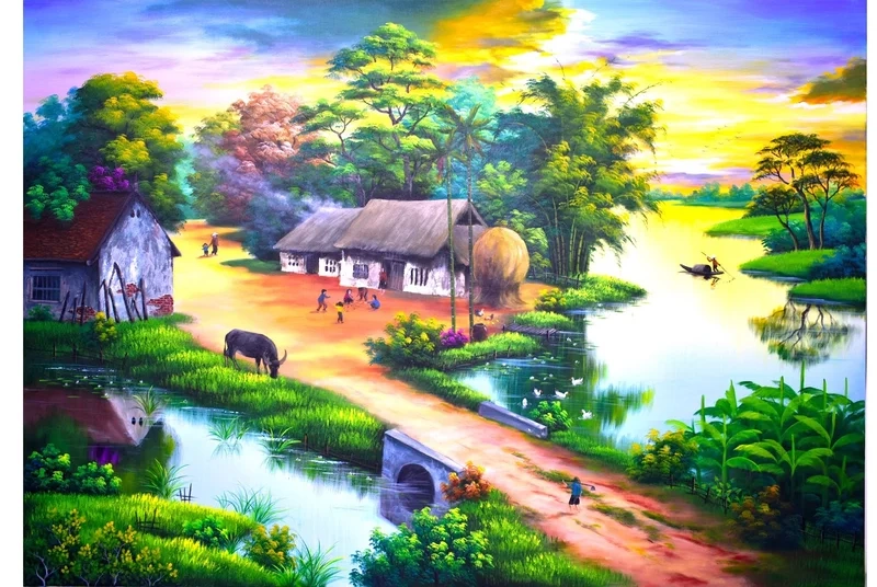 Học cách vẽ chi tiết với vẽ tranh phong cảnh quê hương đơn giản